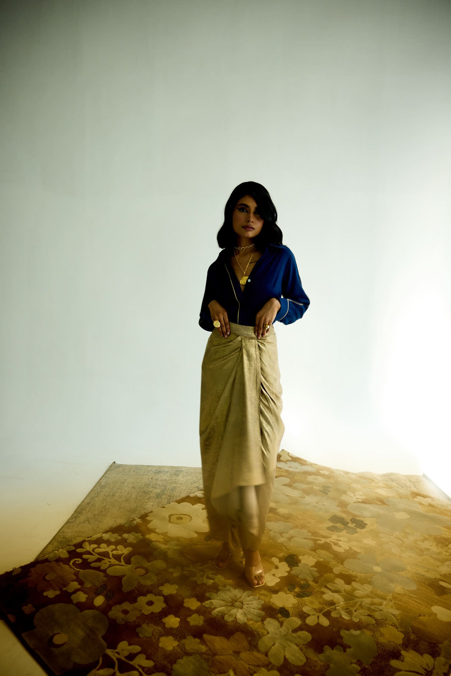 Midnight Rush Draped Skirt Set (Antique gold)