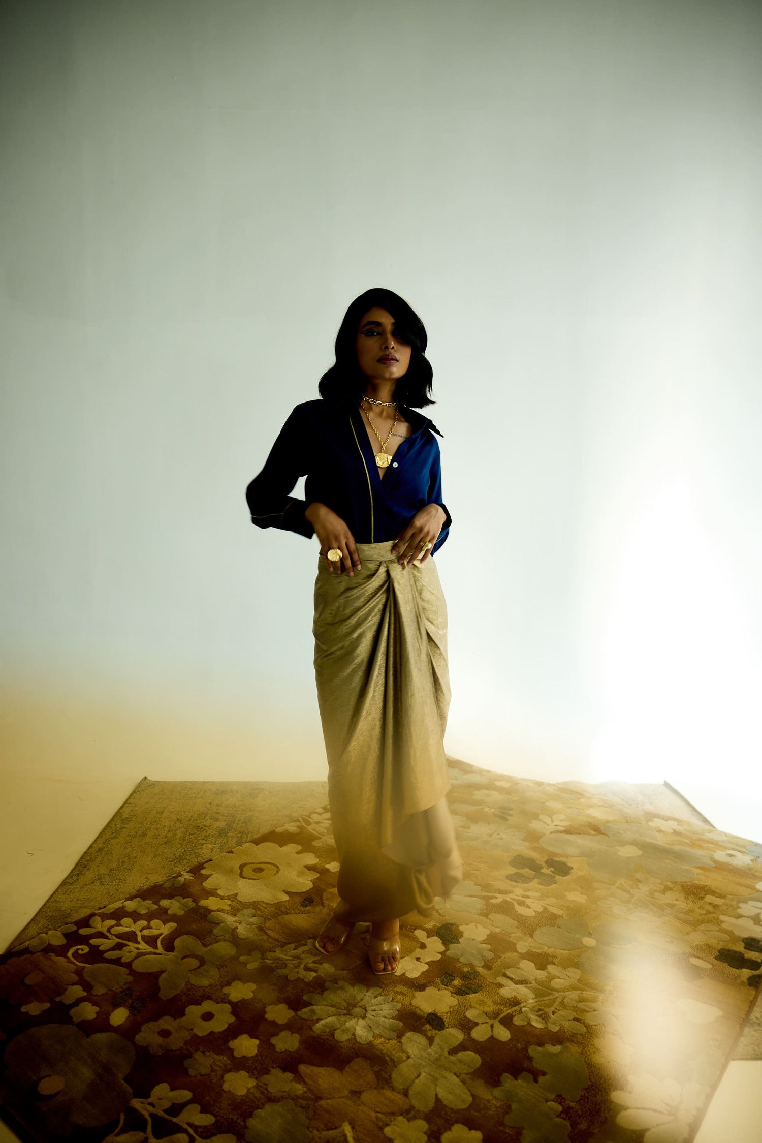 Midnight Rush Draped Skirt Set (Antique gold)