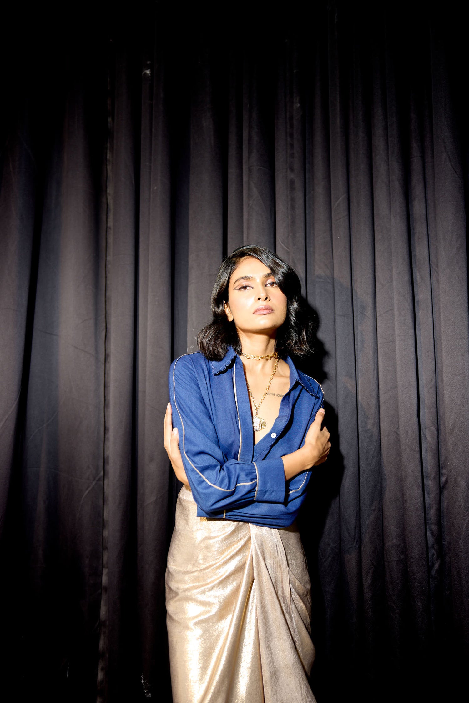 Midnight Rush Draped Skirt Set (Antique gold)