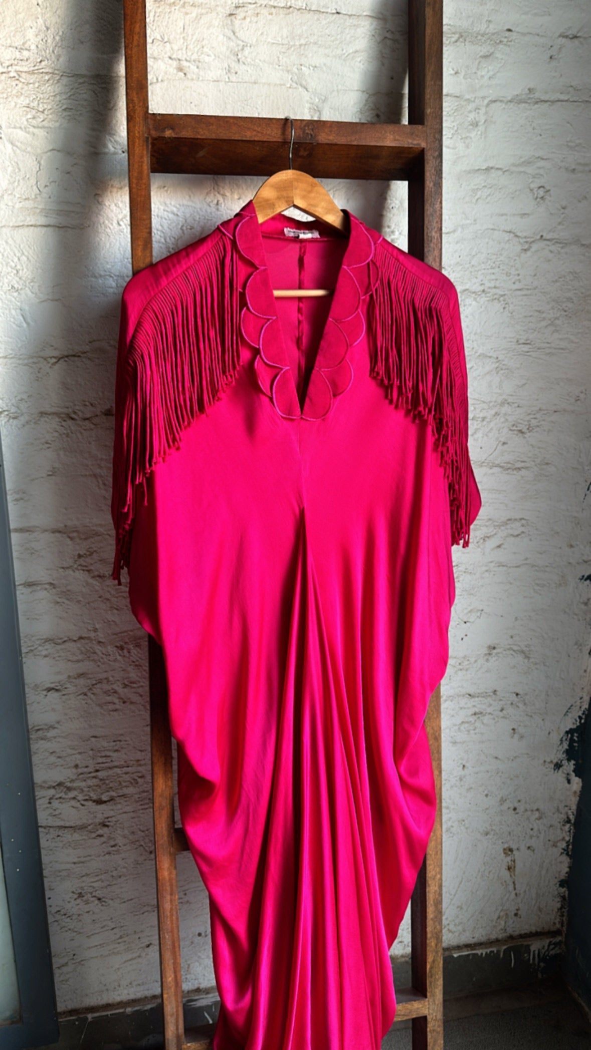 Indy Handcrafted Fringed & Scalloped Neck Draped Kaftan