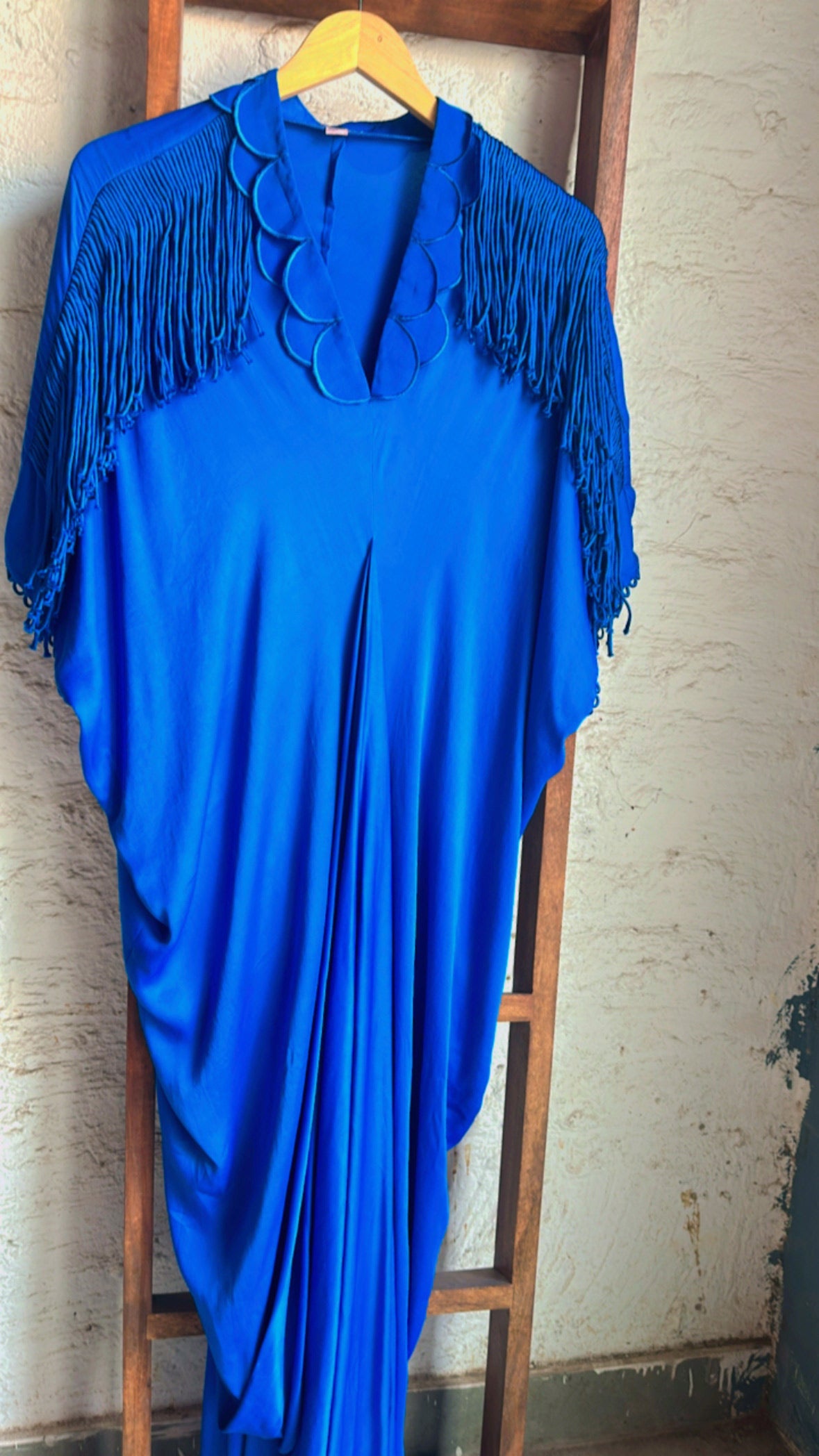Indy Handcrafted Fringed & Scalloped Neck Draped Kaftan