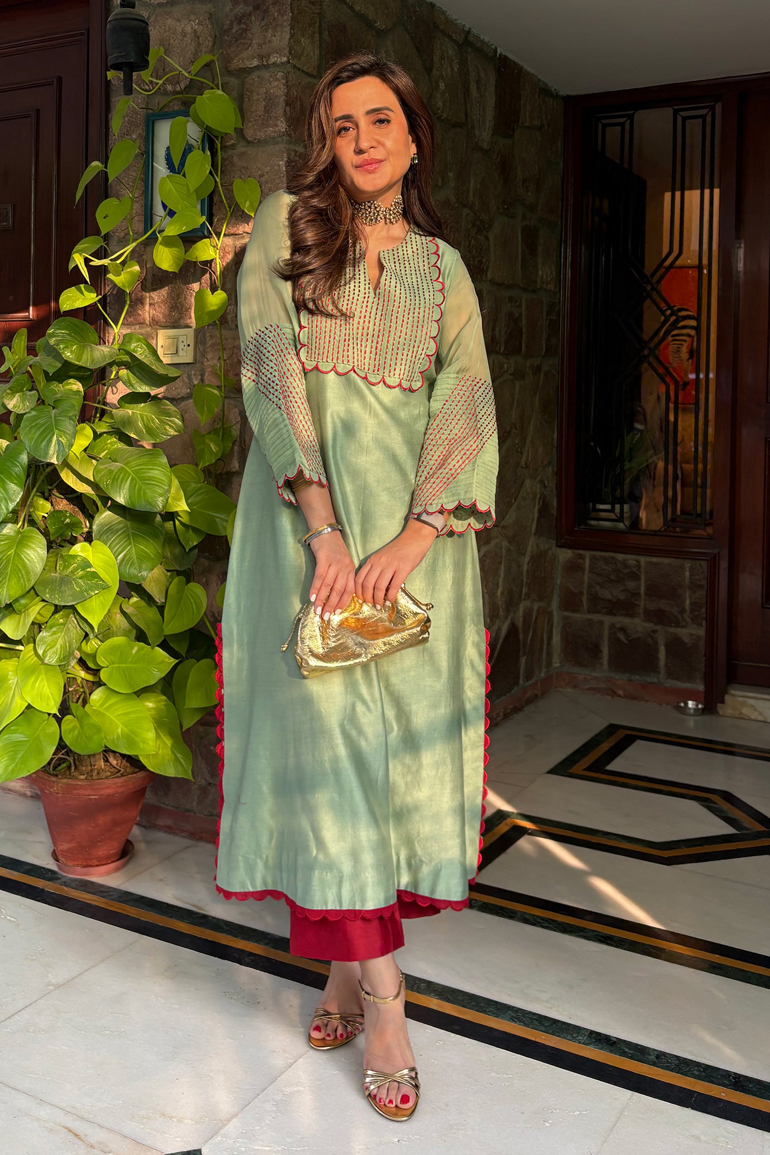 Paloma - Sage Green Kaftan Straight Dress